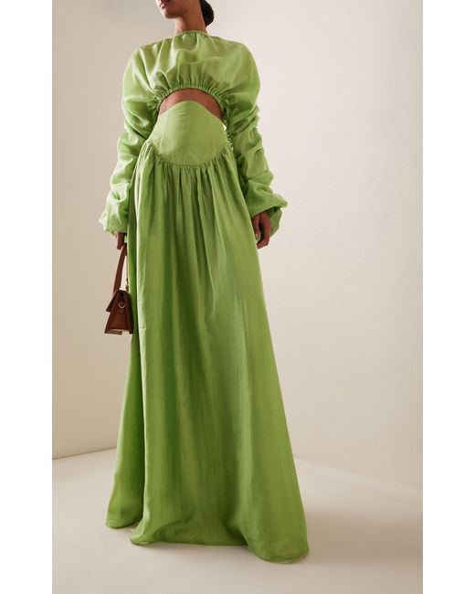 ANDREA IYAMAH Green Pado Corset-embellished Maxi Skirt