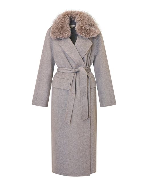 LoveShackFancy Gray Katniss Fur-Trimmed Wool Trench Coat