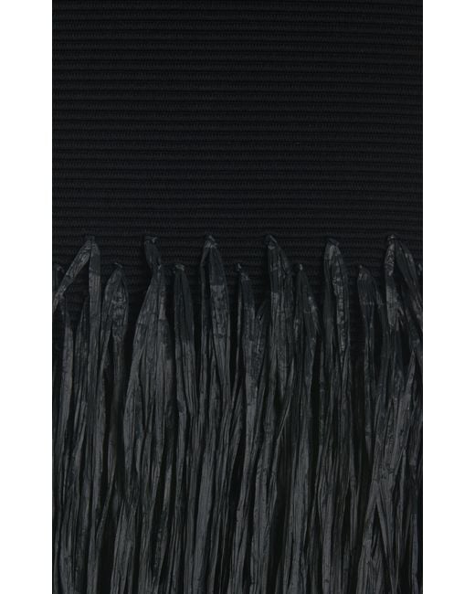 Aje. Black Exclusive Rushes Raffia-trimmed Knit Midi Dress