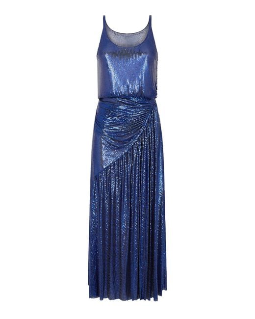 Rabanne Blue Metallic Mesh Midi Dress