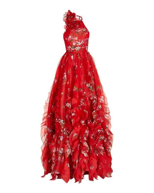 Carolina Herrera Multicolor Ruffled Floral-print Silk Gown