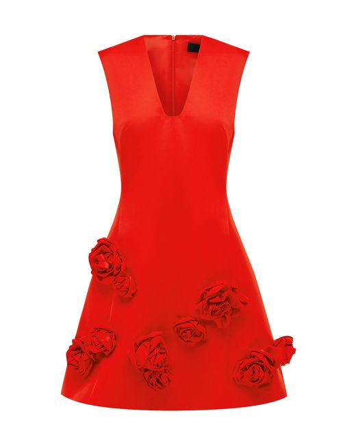 LEO LIN Red Briana Rosette-detailed Crepe Mini Dress