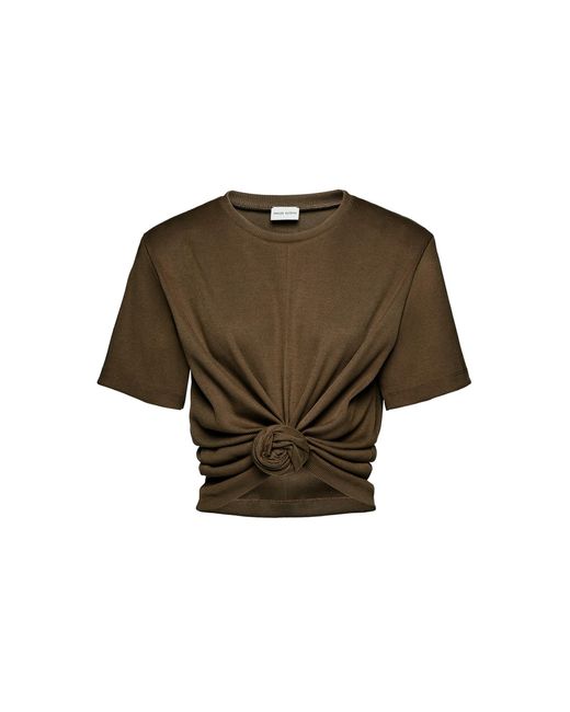 Magda Butrym Green Gathered Knot Stretch-Cotton T-Shirt