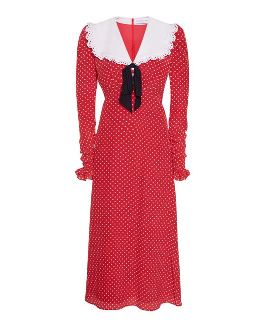 Alessandra Rich Polka-dot Silk-blend Midi Dress in Red | Lyst