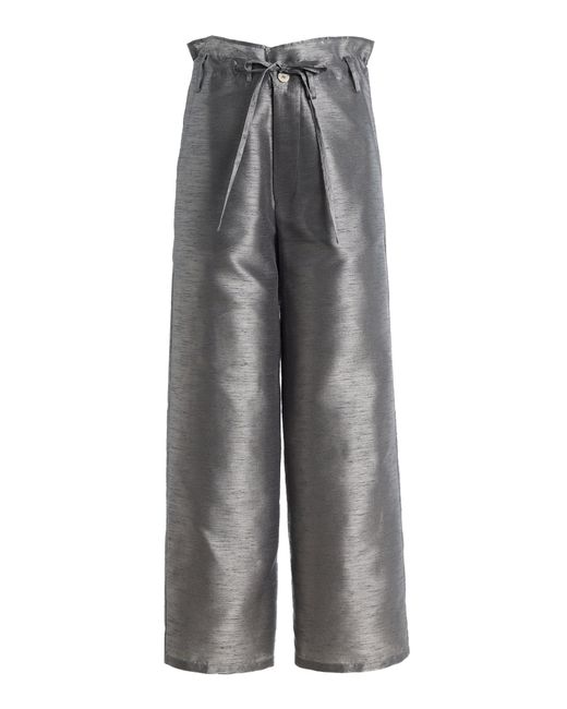 Chan Luu Gray Dupioni Straight Leg Pants