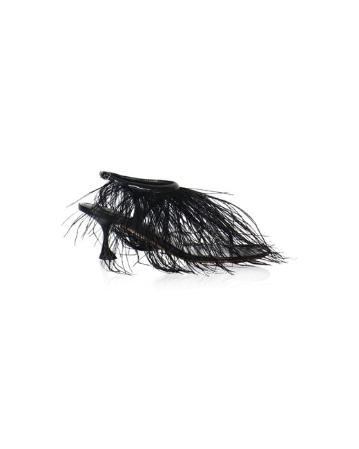 Proenza Schouler Black Tee Feather-Embellished Leather Thong Sandals