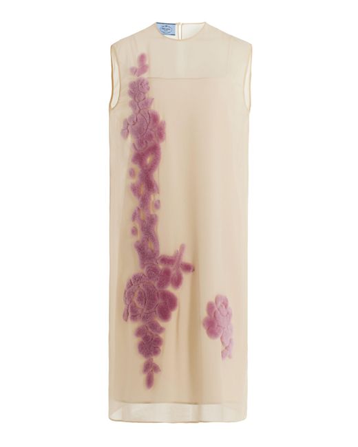 Prada Pink Embroidered Georgette Midi Dress