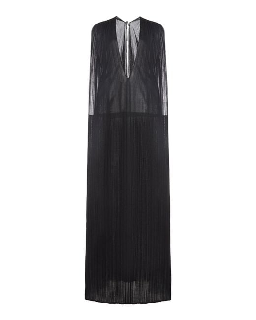 Jil Sander Black Pleated Silk Maxi Dress