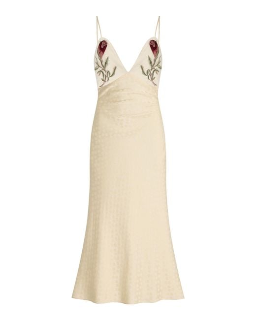 Markarian Natural Emmalina Pomegranate-Embroidered Jacquard Midi Dress