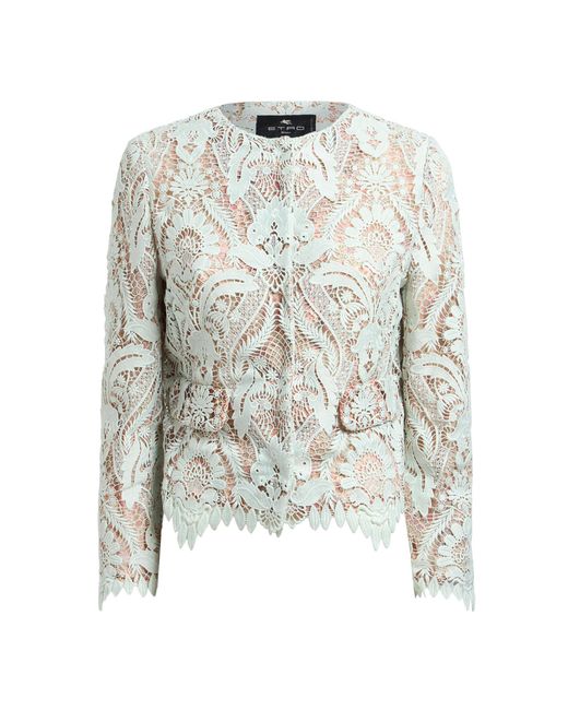 Etro White Collarless Lace Jacket