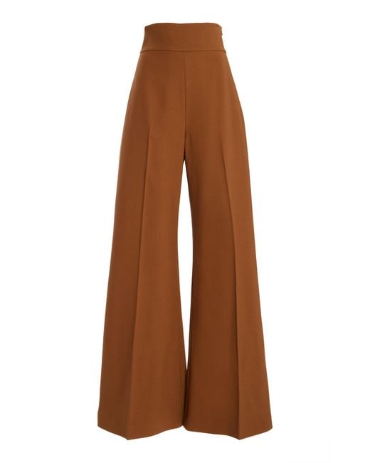 Carolina Herrera Brown Diane High-Rise Wool Wide-Leg Pants