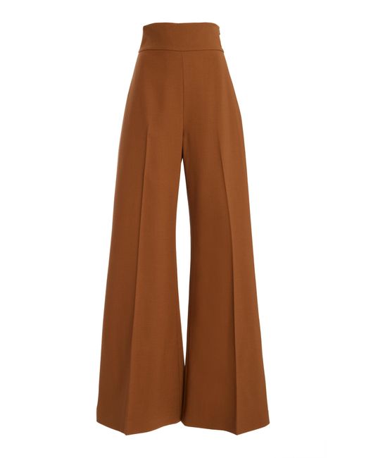 Carolina Herrera Brown Diane High-Rise Wool Wide-Leg Pants