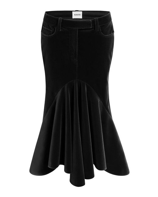 Khaite Black Inez Velvet Midi Skirt