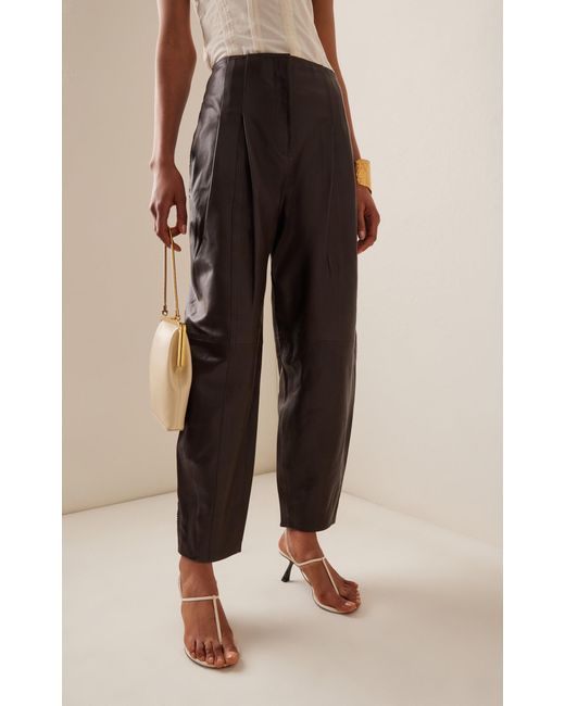 Ulla Johnson Brown Sloane Pleated Tapered Wide-leg Leather Pants