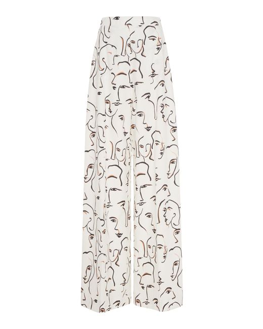 Christian Siriano White Abstract Face Wide Leg Trousers
