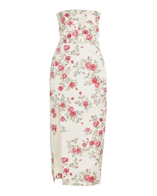 Emilia Wickstead White Pola Strapless Floral-print Duchesse-satin Midi Dress