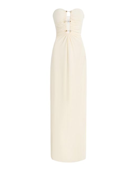 Moré Noir White Alina Ruched Jersey Maxi Dress