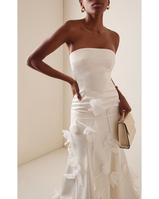 ROTATE BIRGER CHRISTENSEN White Strapless Crepe Midi Dress
