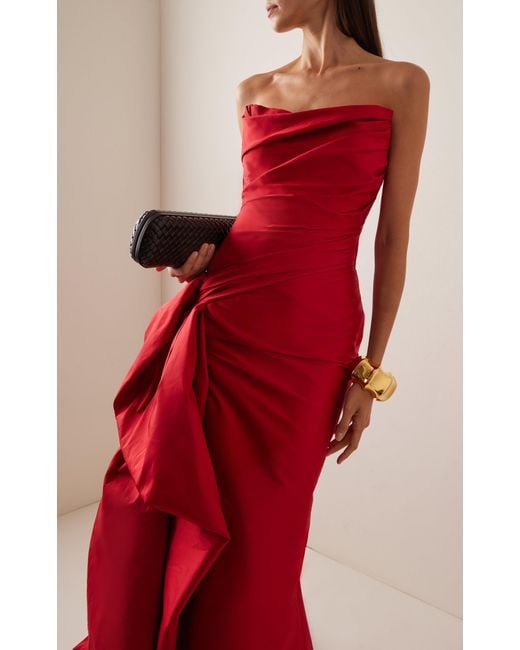 Marmar Halim Red Draped Taffeta Gown