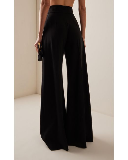Carolina Herrera Black Diane High-Rise Wool Wide-Leg Pants