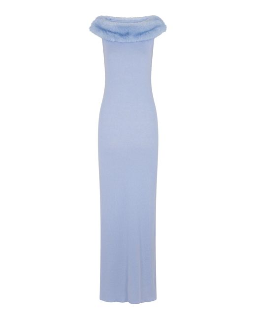 Rabanne Blue Off-The-Shoulder Wool-Cashmere Knit Maxi Dress