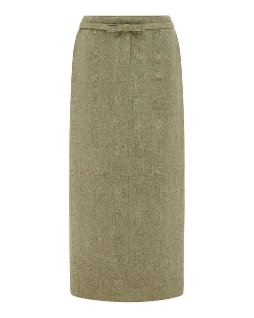 LEO LIN Green Saskia Wool Maxi Skirt