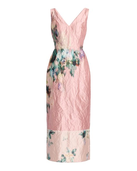 Erdem Pink Floral Textured Satin Midi Dress