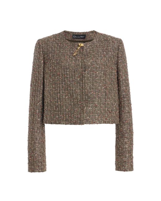 Oscar de la Renta Brown Cropped Lurex Tweed Jacket