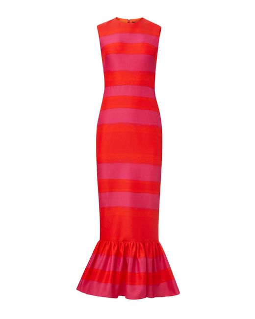 Brandon Maxwell Red Peplum Hem Cotton-silk Midi Dress