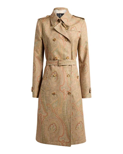 Etro Natural Patterned Cotton-Blend Trench Coat