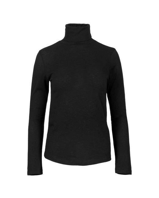 Majestic Filatures Black Cotton-Cashmere Turtleneck Top