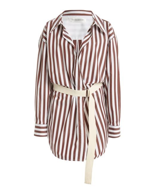 Victoria Beckham Multicolor Striped Wrap-front Mini Shirt Dress