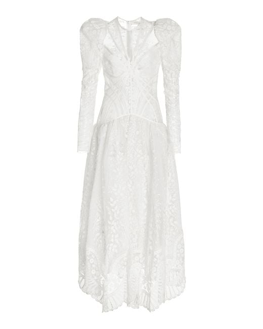 Zimmermann Prima Embroidered Crepe Midi Dress in White | Lyst