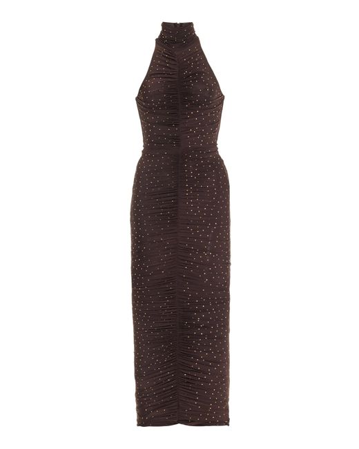 Alex Perry Brown Gabe Crystal-embellished Stretch-jersey Maxi Dress