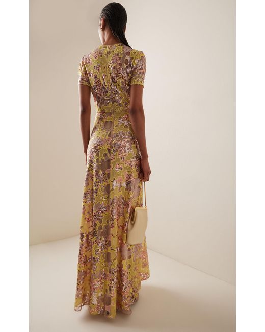 Elie Saab Natural Embroidered Tulle Maxi Dress