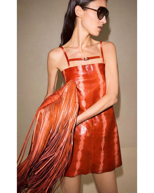 Alexis Orange Elvie Genuine Leather Mini Dress