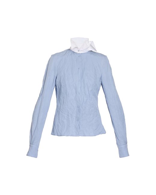 Erdem Blue Detachable-Collar Crinkled Cotton-Blend Shirt