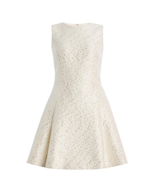 Oscar de la Renta White Sequin Tweed Mini Dress