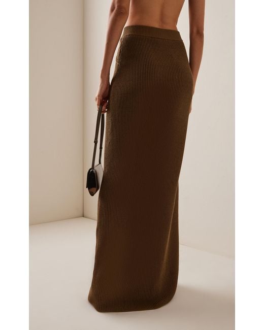【Aya Muse】 Castuリブニットコットンブレンド maxiスカート AYA MUSE Catsu Ribbed-knit Cotton-blend Maxi Skirt in Brown