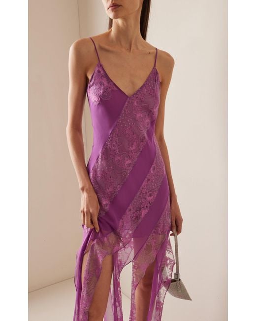 Francesca Miranda Purple Claire Silk & Lace Slip Dress