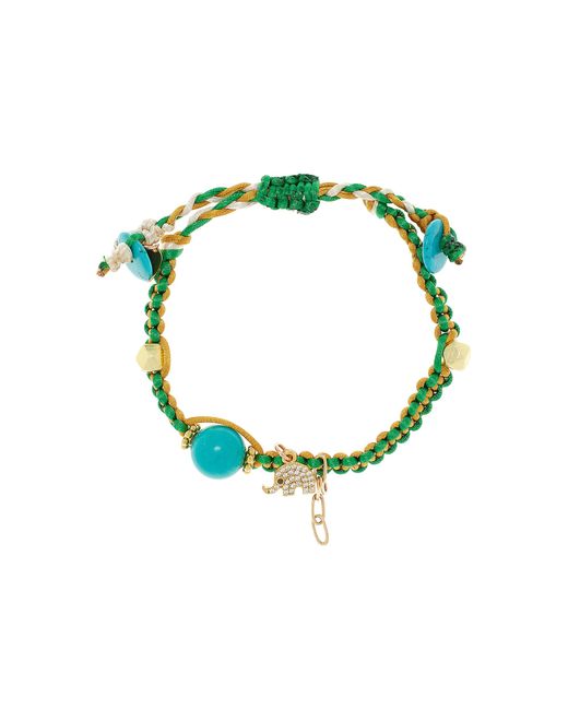 Joie DiGiovanni Green Elephant Knotted Silk 18k Yellow Gold Pearl Bracelet