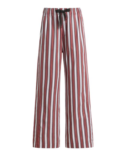 Sanderlak Red Striped Drawstring Cotton Wide-Leg Pants