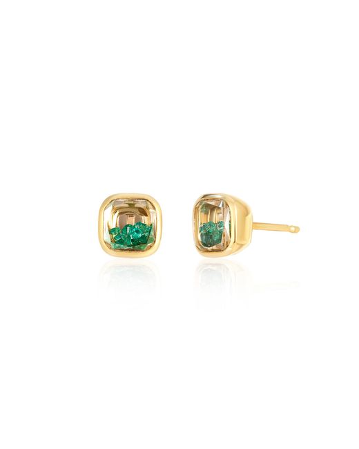 Moritz Glik Green 18K Neue Cushion Stud Earrings Emerald