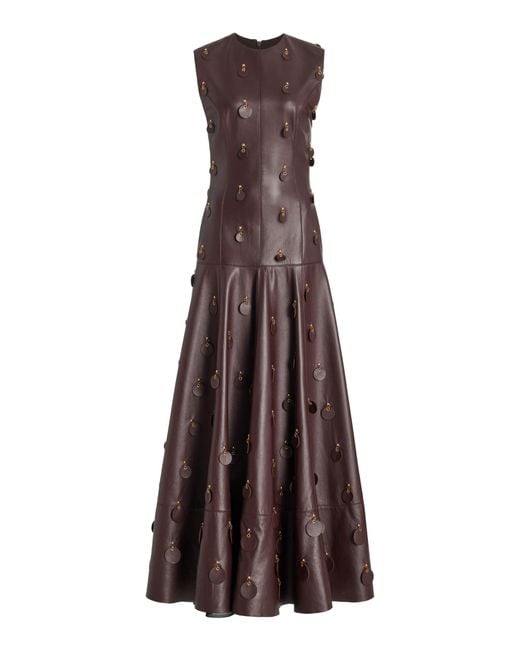Brandon Maxwell Brown The Catarina Embellished Leather Maxi Dress