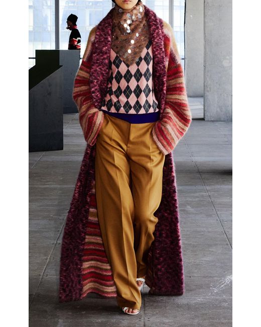Zankov Red Justin Striped-Knit Maxi Coat