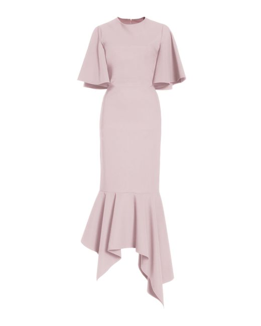 Greta Constantine Pink Funkia Asymmetric Cady Midi Dress