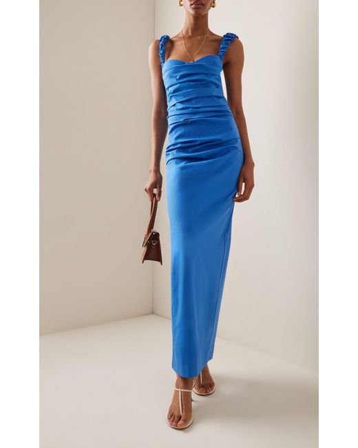Sir. The Label Blue Azul Ruched Balconette Maxi Dress