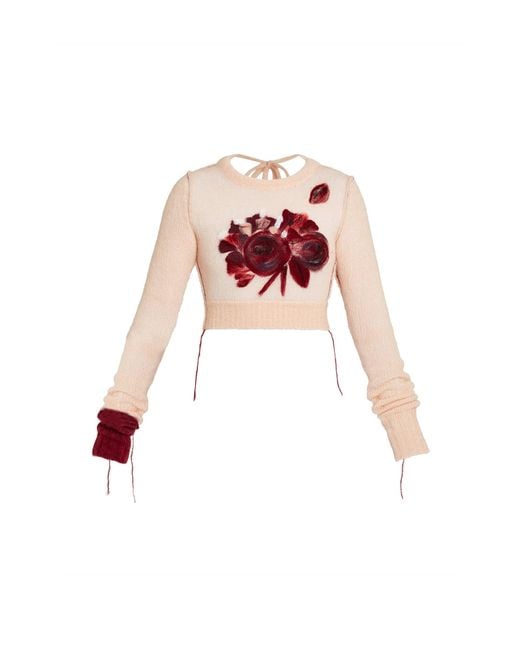 Erdem Embroidered Alpaca-Blend Cropped Sweater
