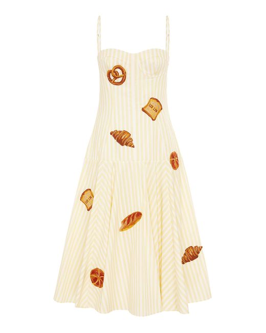 LEO LIN Natural Marisol Embroidered Cotton Midi Dress