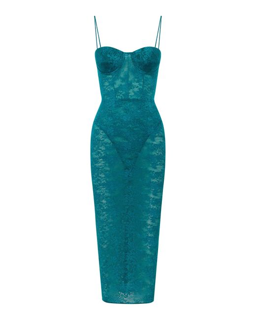 Alex Perry Blue Cupped Sheer Stretch Lace Maxi Dress
